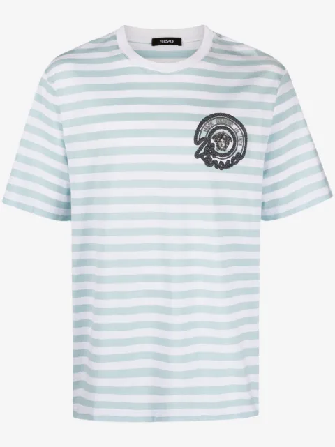 Versace logo刺绣条纹T恤