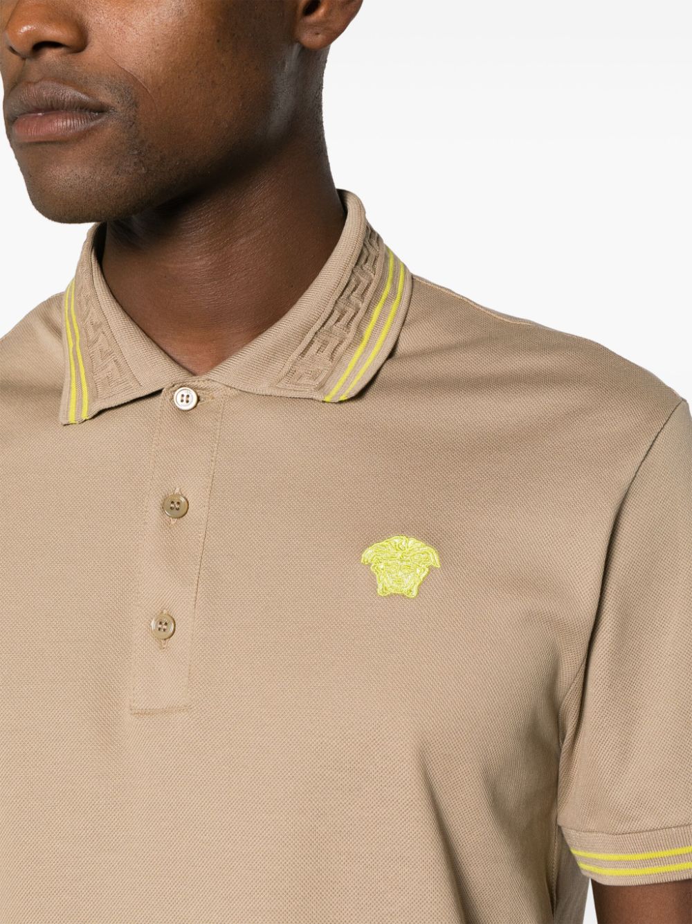 Shop Versace Medusa Head Embroidered Polo Shirt In 中性色