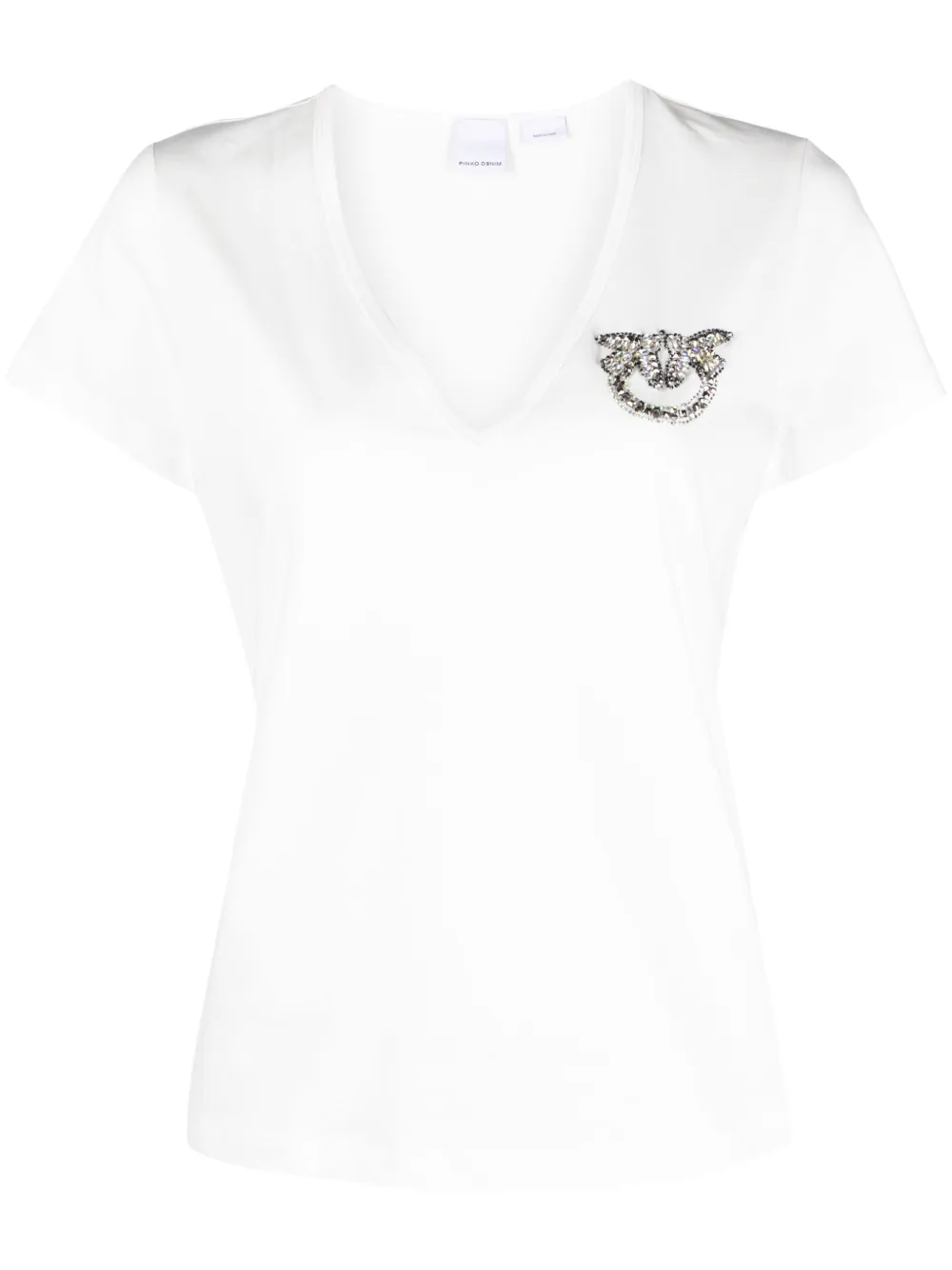 Shop Pinko Logo-embellished Cotton T-shirt In White