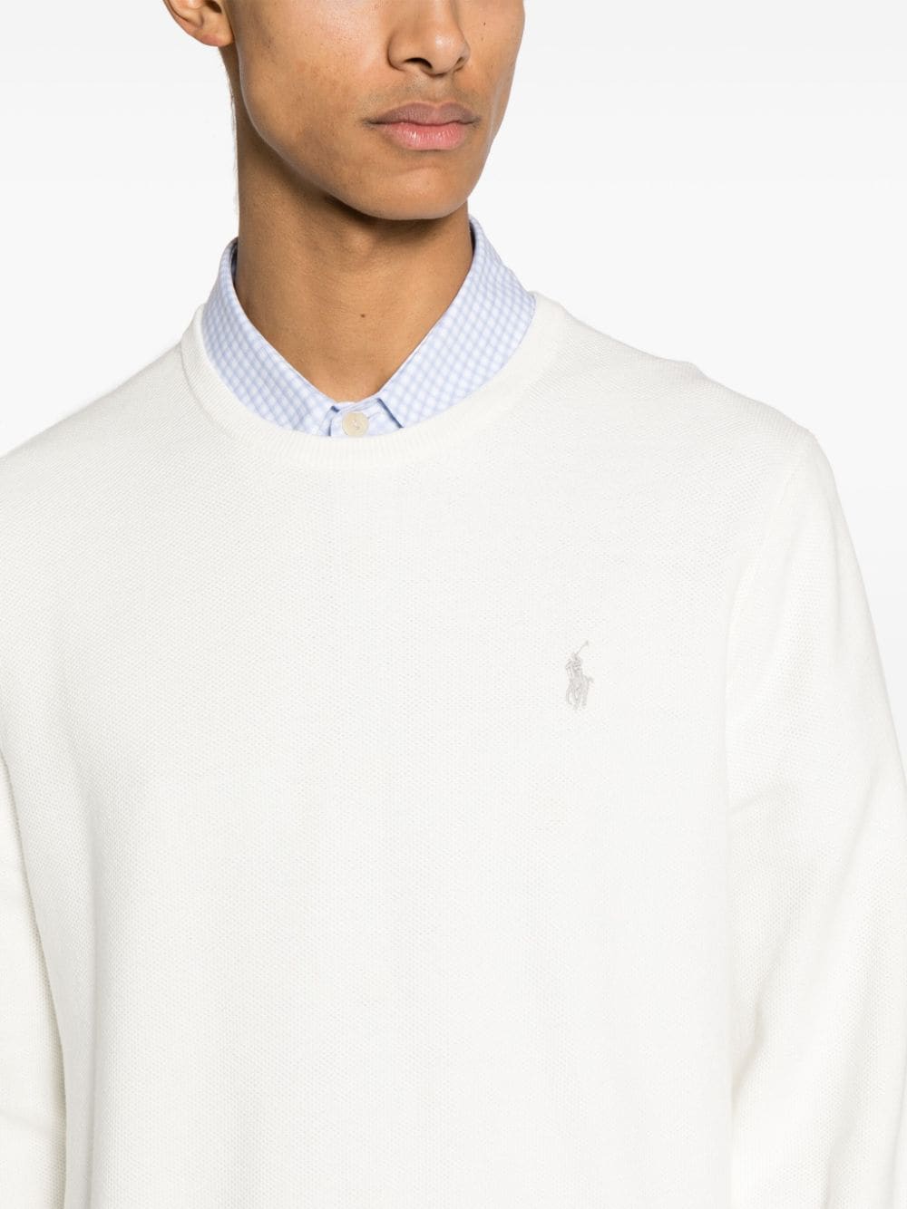 Shop Polo Ralph Lauren Polo Pony-embroidered Honeycomb Knit Jumper In White