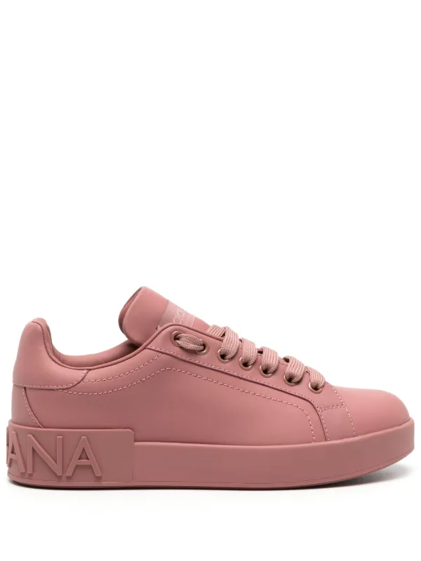 Dolce Gabbana embossed-logo Leather Sneakers Pink FARFETCH IN