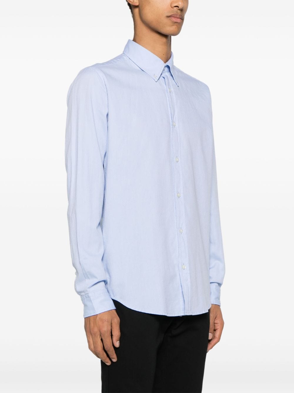 Shop Hugo Boss Pattern-jacquard Cotton Shirt In Blue