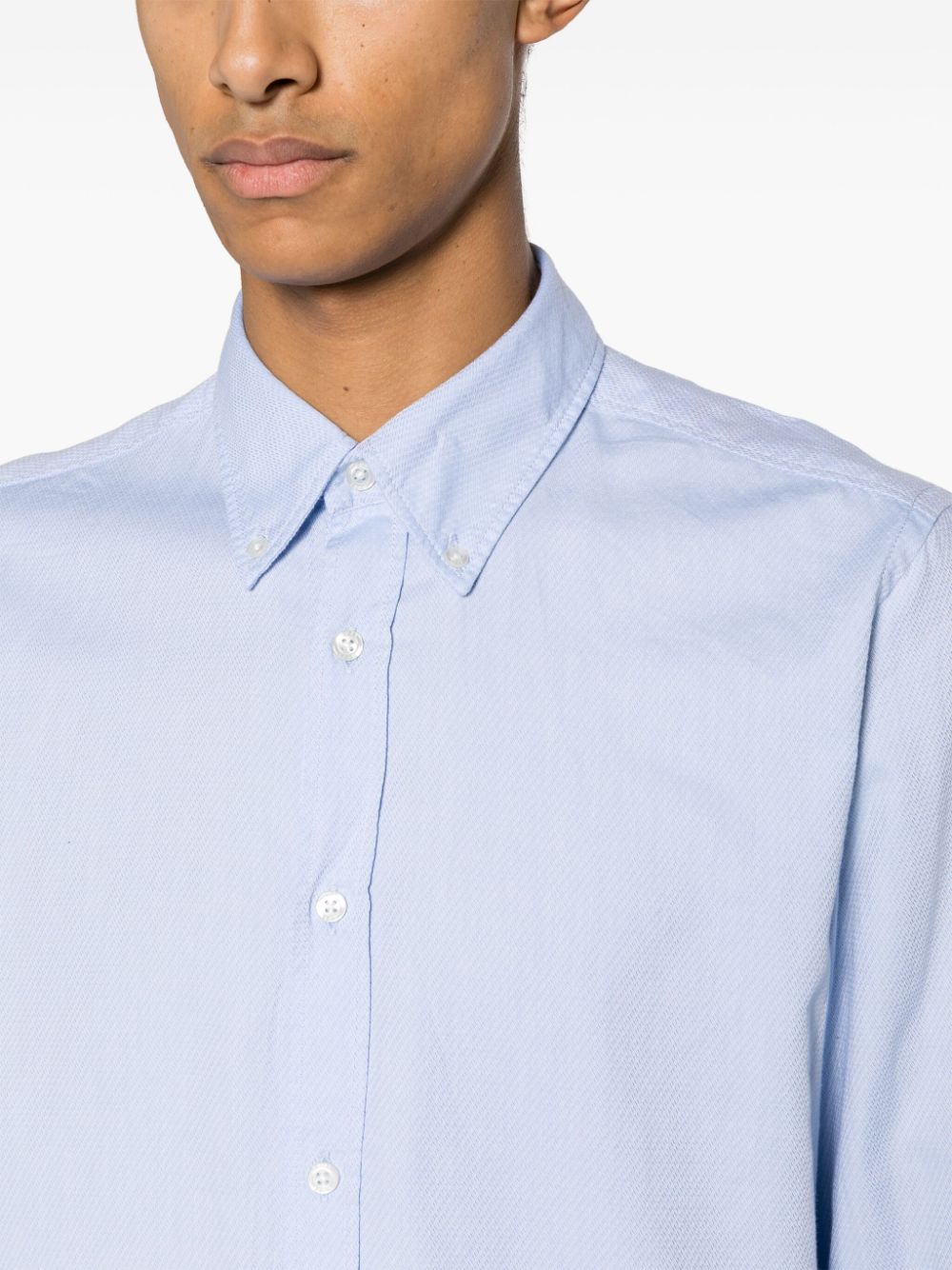 Shop Hugo Boss Pattern-jacquard Cotton Shirt In Blue