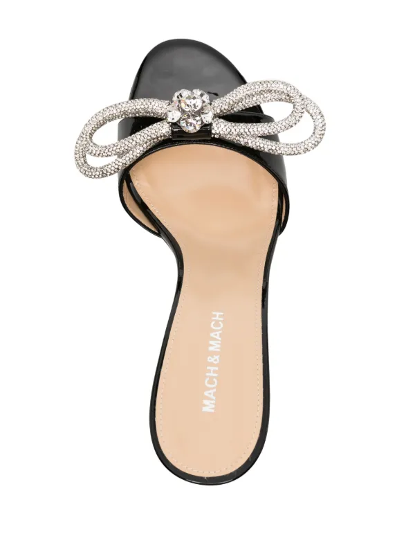 サンダル・ミュール MACH & MACH Black leather Double Bow mules MACH & MACH Double Bow crystal-embellished satin mules | NET