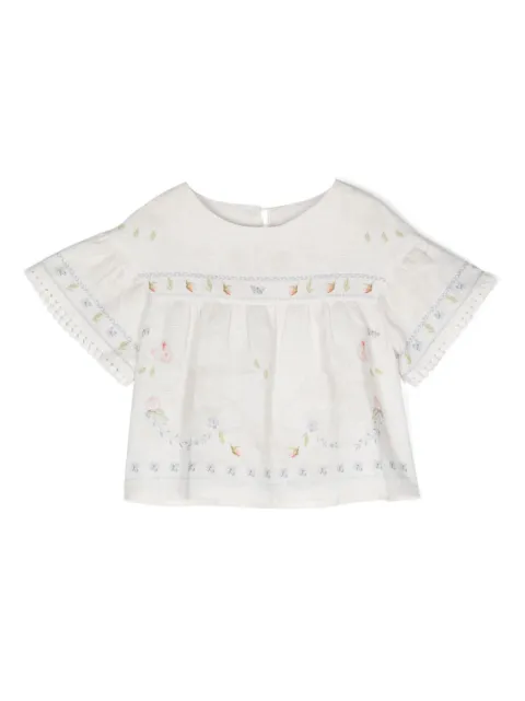 Lapin House blouse en lin à fleurs brodées