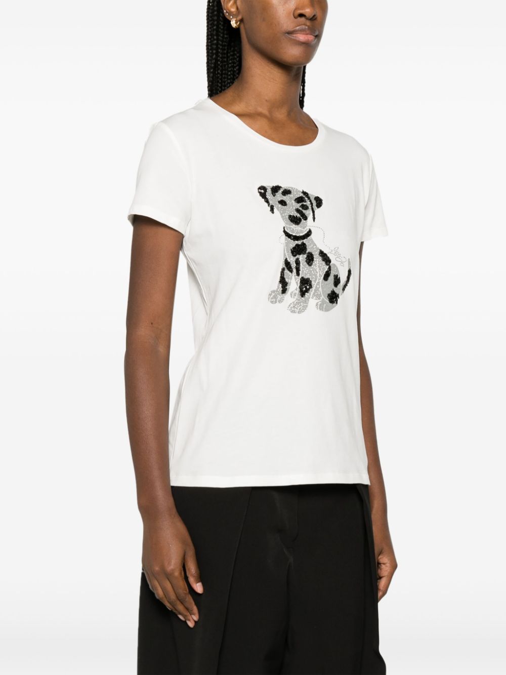 Shop Liu •jo Dog-print Glitter-embellished T-shirt In White