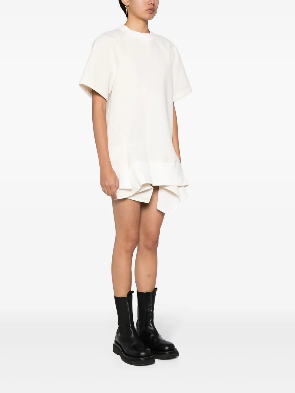 Shop Sacai Draped-detail Round-neck Minidress In Neutrals