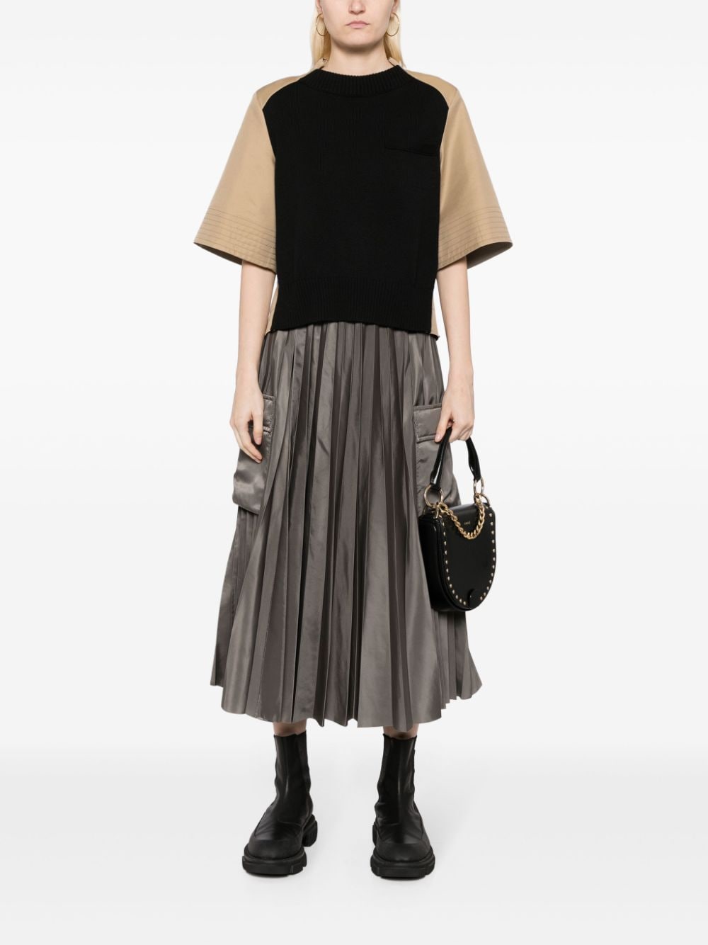 Shop Sacai Pleated Midi Skirt In 灰色