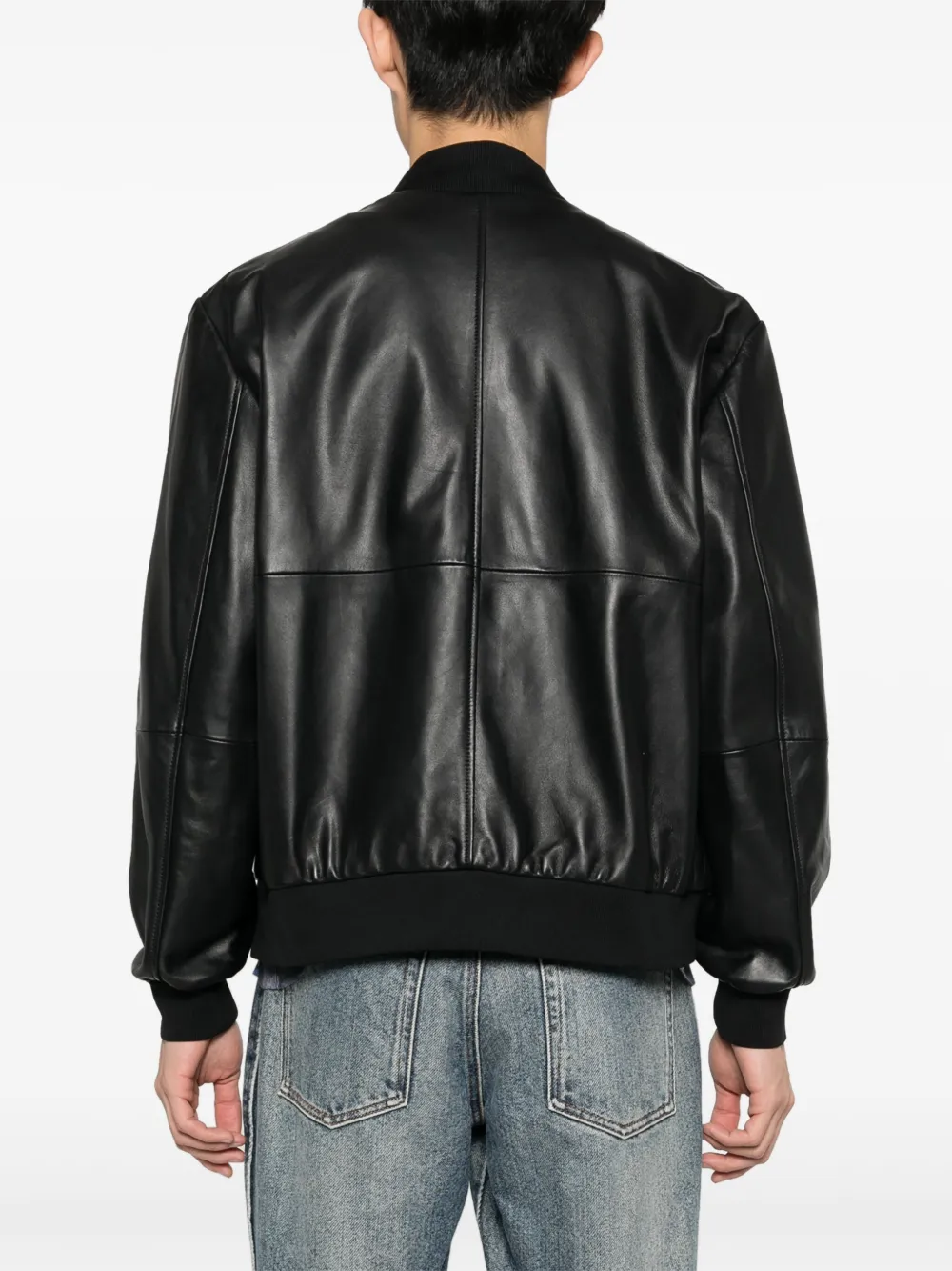 Shop Just Cavalli Leather Bomber Jacket In Black