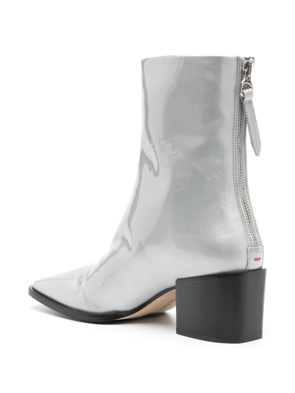 Shop Aeyde Amina Patent Leather Ankle Boots In Grey