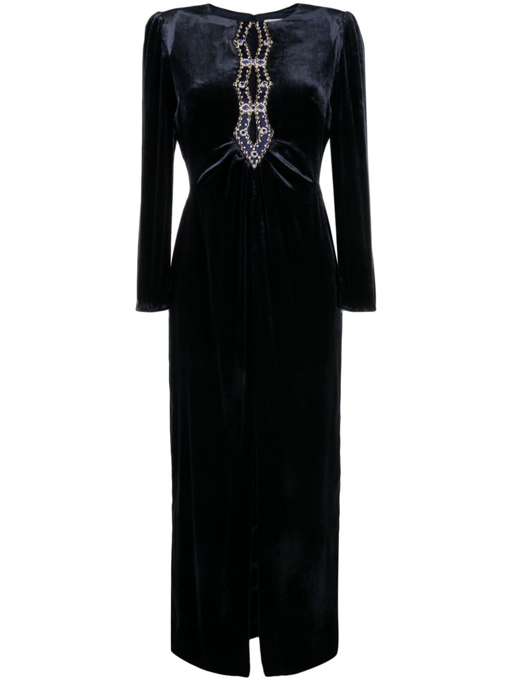 Saloni Jinx C Crystal-embellished Velvet Midi Dress In Black Navy Stars