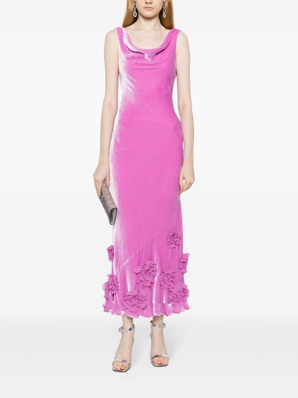 Shop Saloni Asher Velvet Sleeveless Dress In Rosa