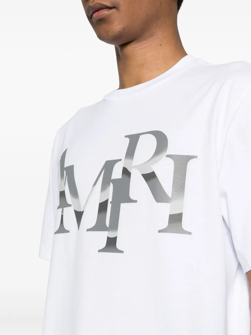 Shop Amiri Staggered Chrome T-shirt In White