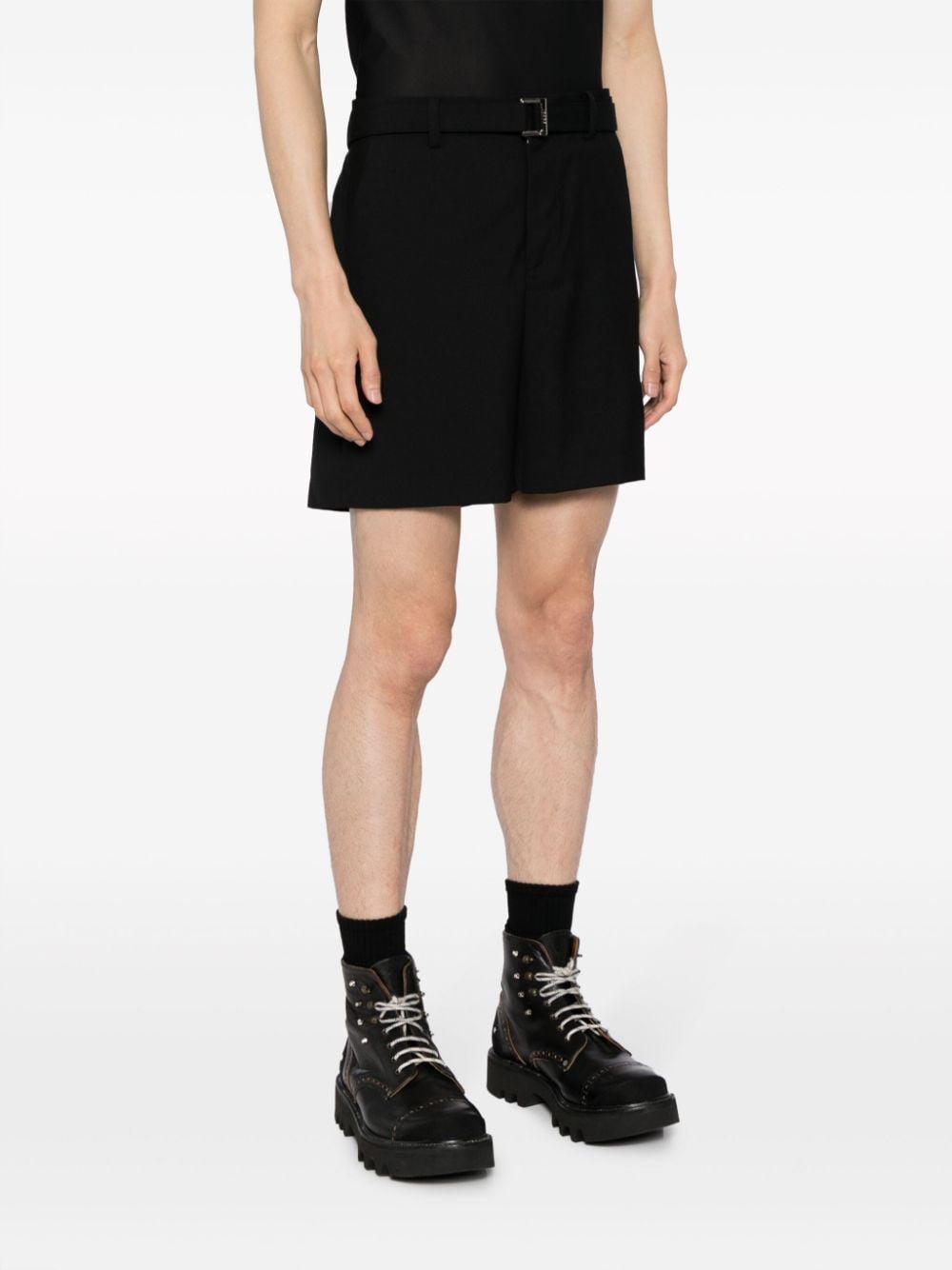Shop Sacai Belted Mid-rise Bermuda Shorts In Black