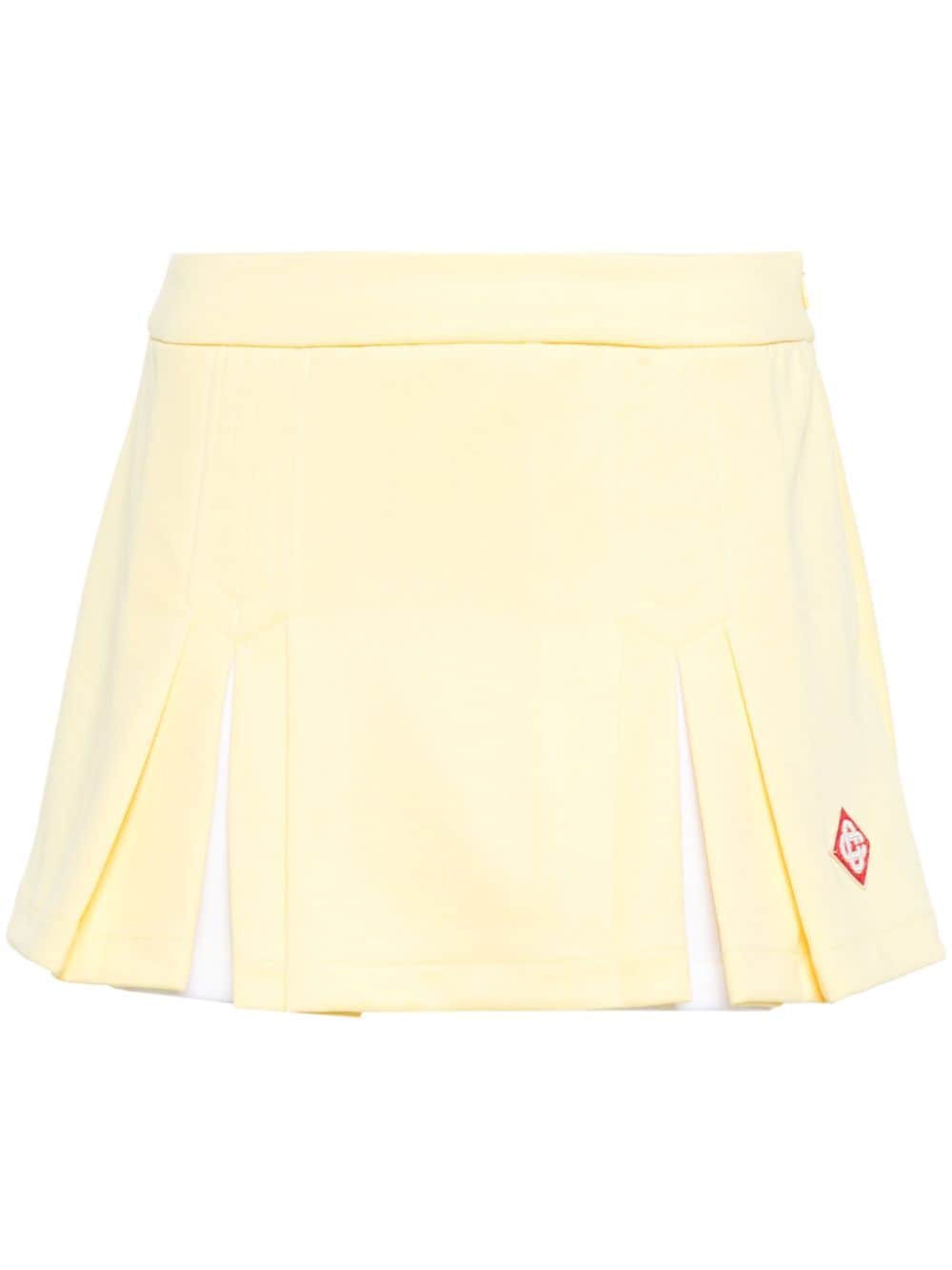 Shop Casablanca Logo-embroidered Pleated Miniskirt In Yellow