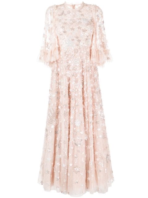 Needle & Thread star-embellished short-sleeve gown