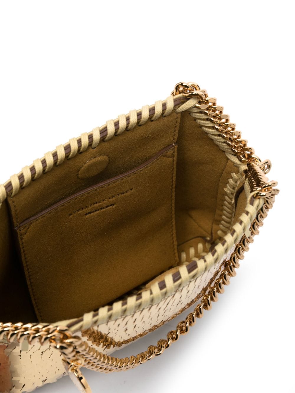 Shop Stella Mccartney Mini Falabella Embellished Shoulder Bag In Gold