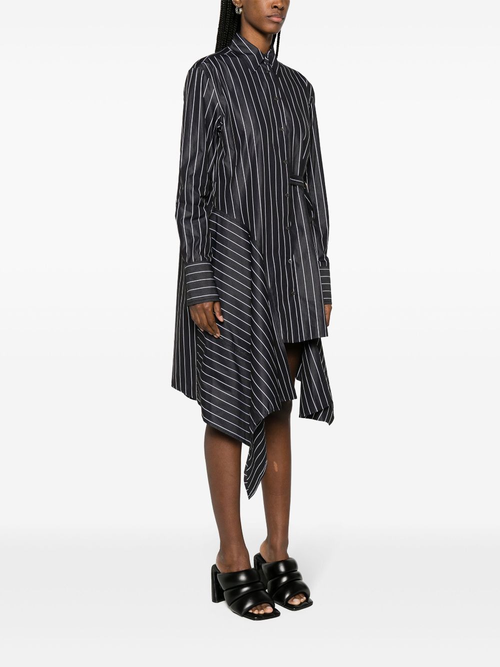 Shop Jw Anderson Asymmetric Striped Cotton Shirtdress In Black