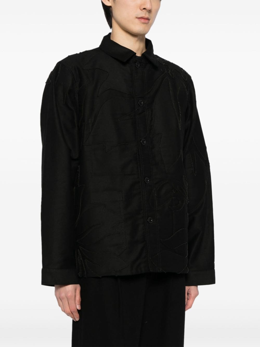 Shop Sacai Embroidered Shirt Jacket In Black