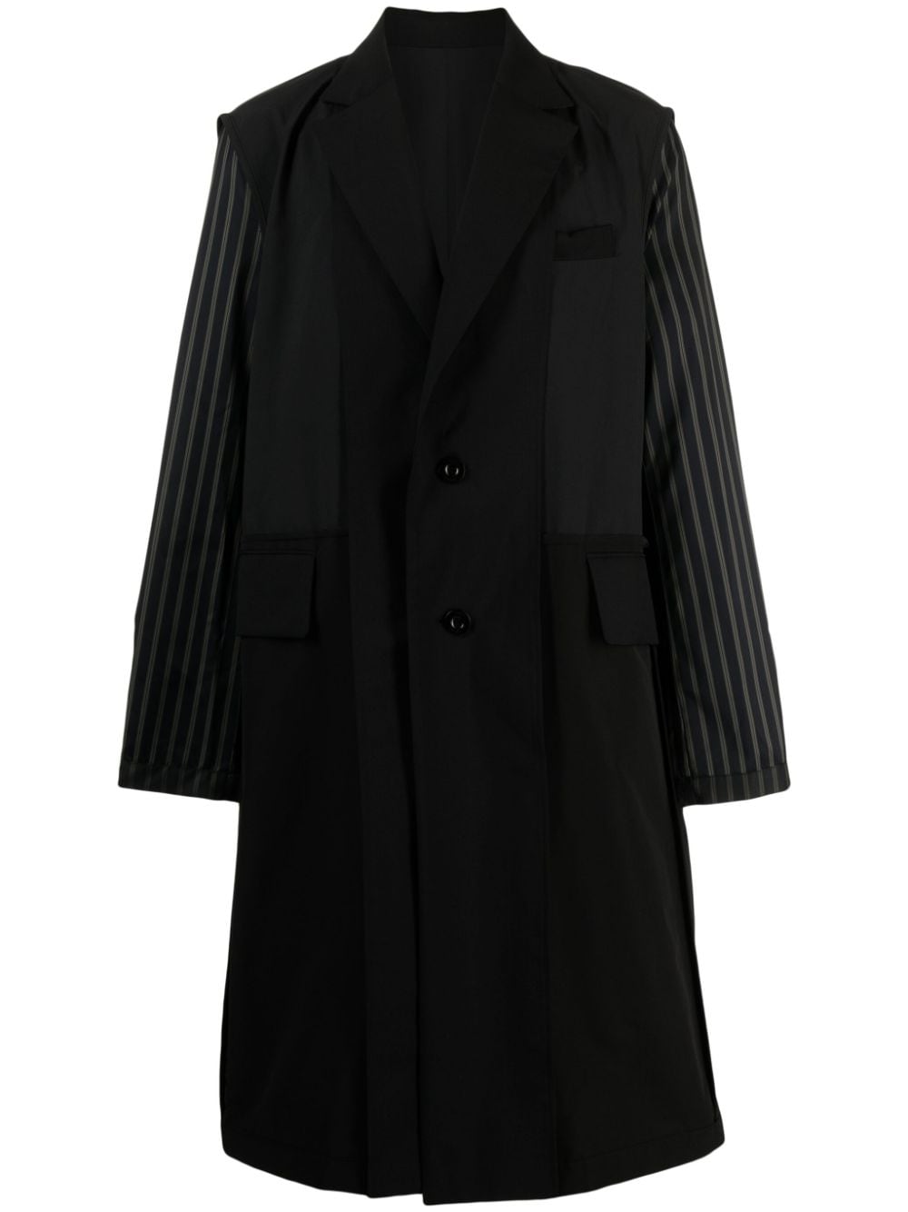 Shop Sacai Striped Panelled Single-breasted Coat In Black