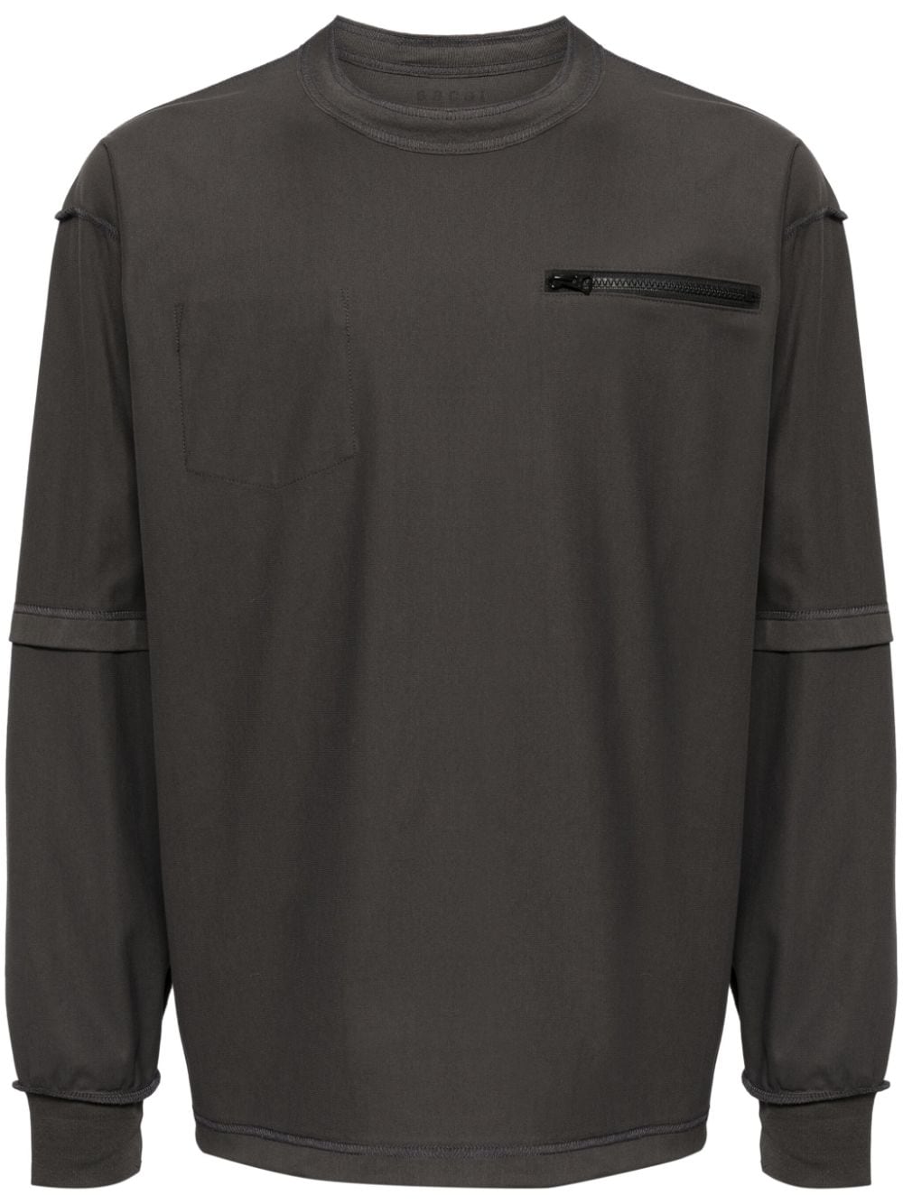 Sacai Zip-pocket Cotton T-shirt In Grey