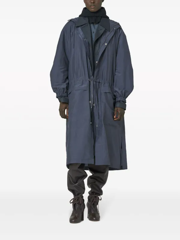 LEMAIRE Hooded single-breasted Raincoat | Blue | FARFETCH