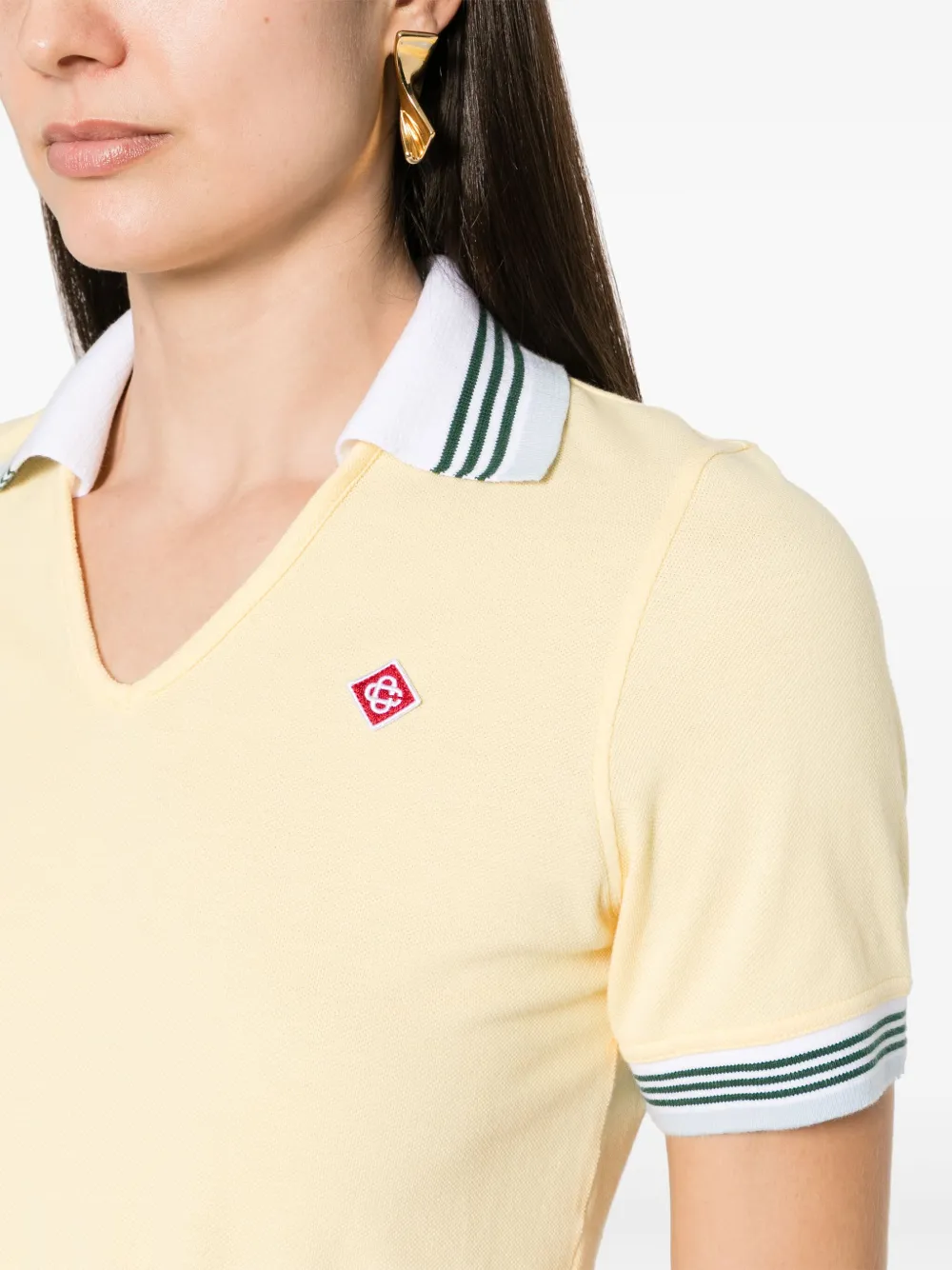 Casablanca Crop Pique Polo Shirt In Gelb
