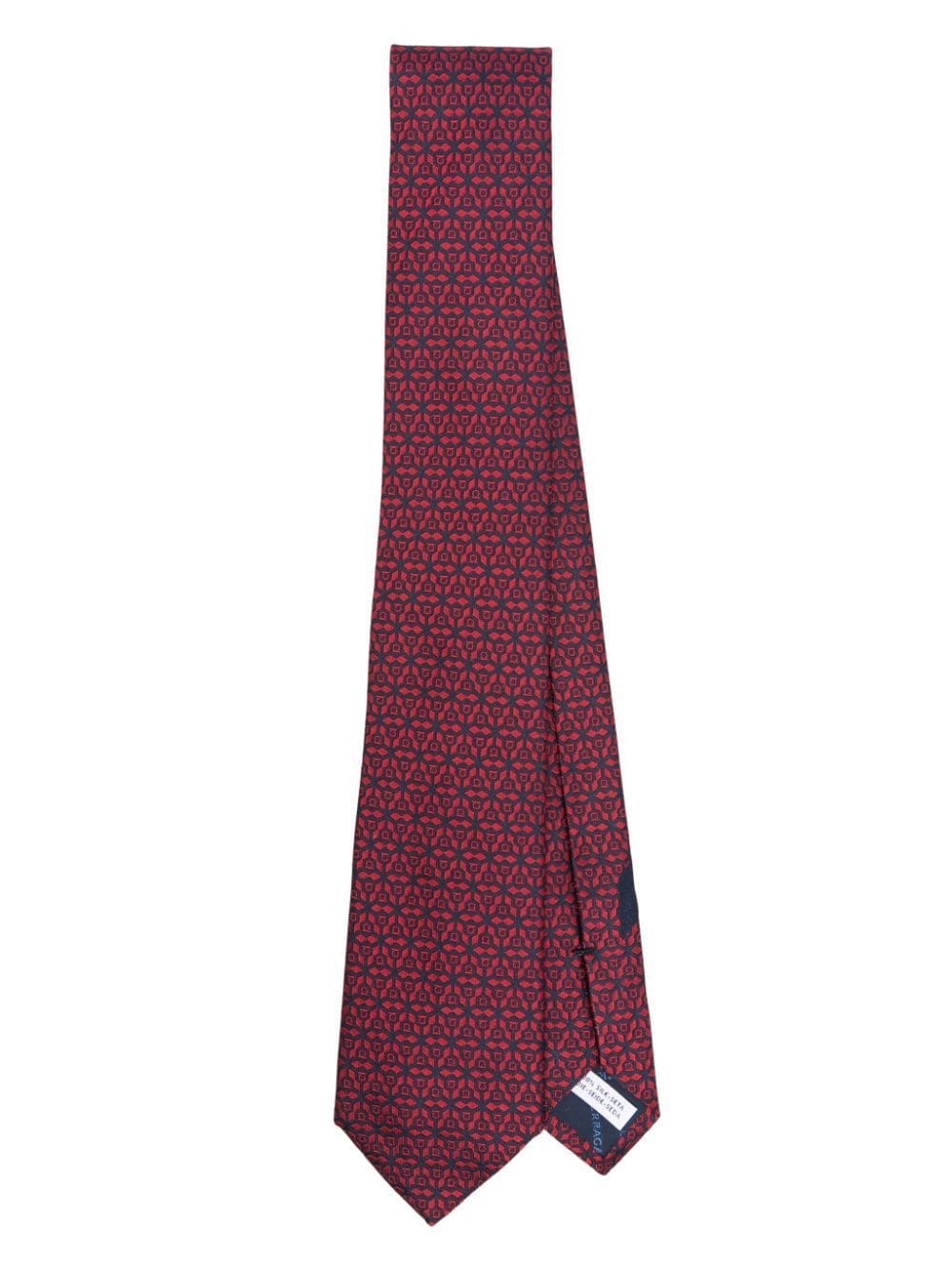 Ferragamo Geometric Patterned-jacquard Silk Tie In Red