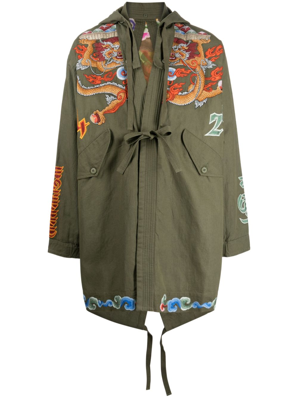 Dragon embroidered hooded parka