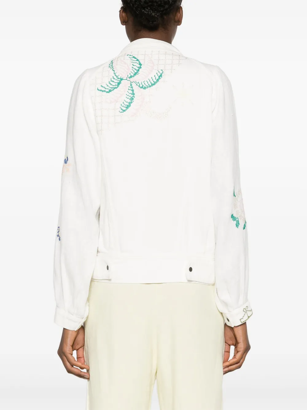 Shop Forte Forte Motif-embroidered Denim Jacket In White