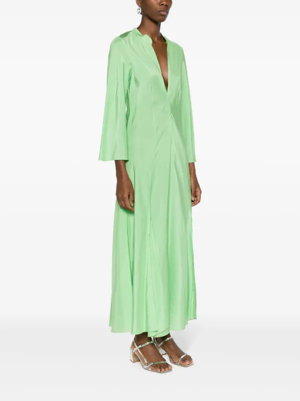 forte forte green dress V-neck flared maxi Womens dresses