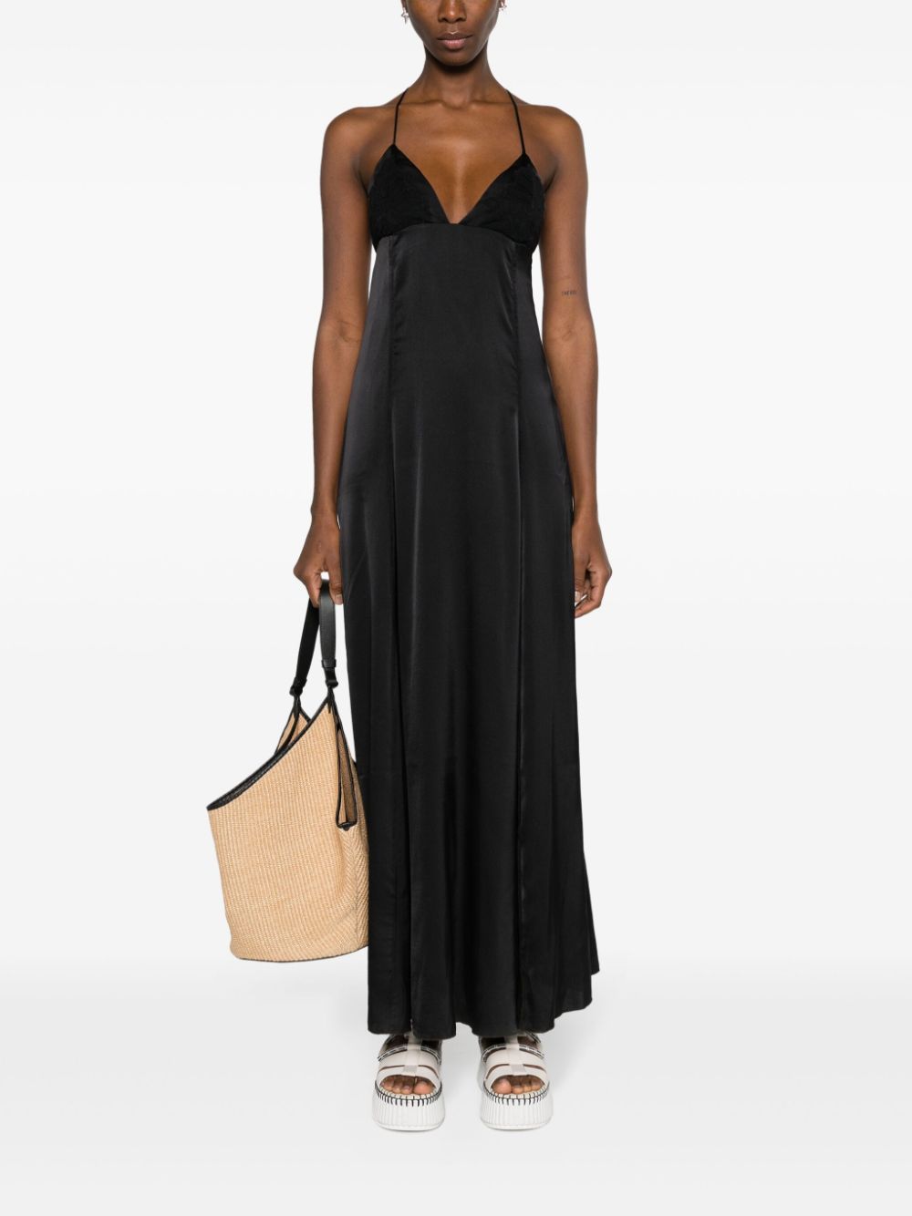 Shop Forte Forte Lace-detailed Silk Maxi Dress In Black