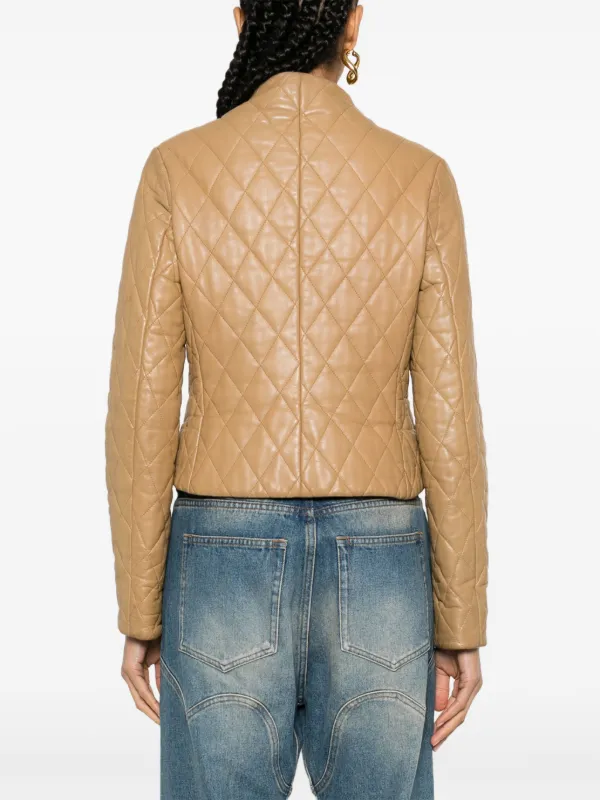 Burberry Pre Owned 2000s diamond quilted Leather Jacket Brown FARFETCH UK