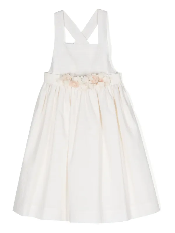 vintage communion dresses Vintage Ivory Cotton Short Sleeves Wedding Flower Girl Dress, Bow Belt 9T --- Chest = 28 inches/ Waist = 27 inches/ Hollow to knee = 28.5 inches main image 1