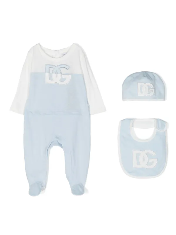 Dolce Gabbana Kids logo-patch Cotton Babygrow Set Blue