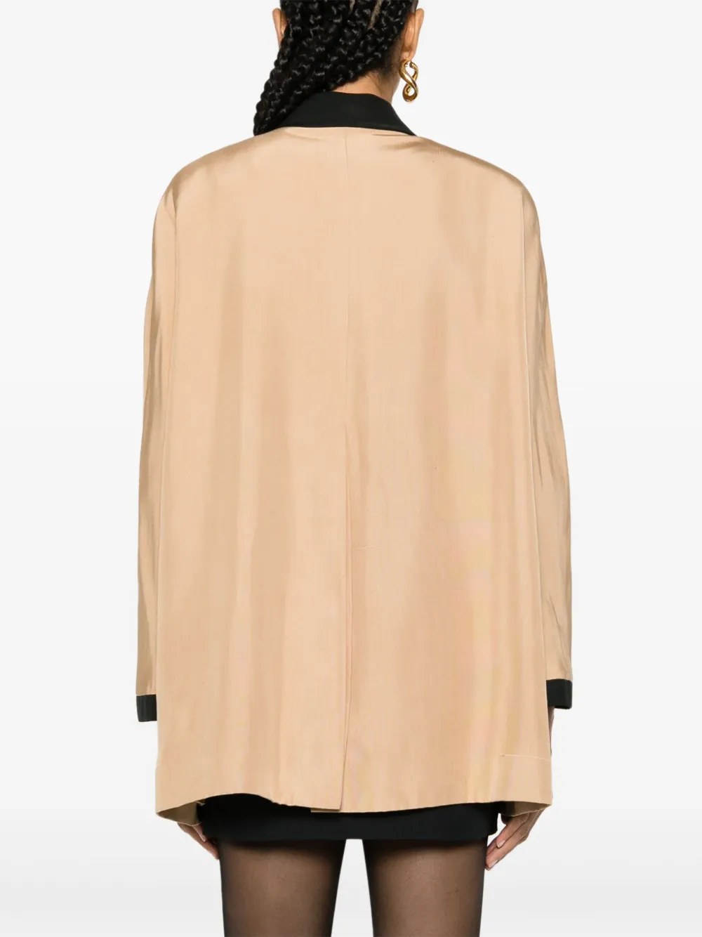 Pre-owned Chanel 1990s Contrasting Silk Shirt Jacket In 褐色