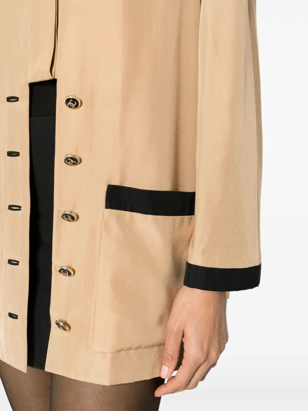 Pre-owned Chanel 1990s Contrasting Silk Shirt Jacket In 褐色