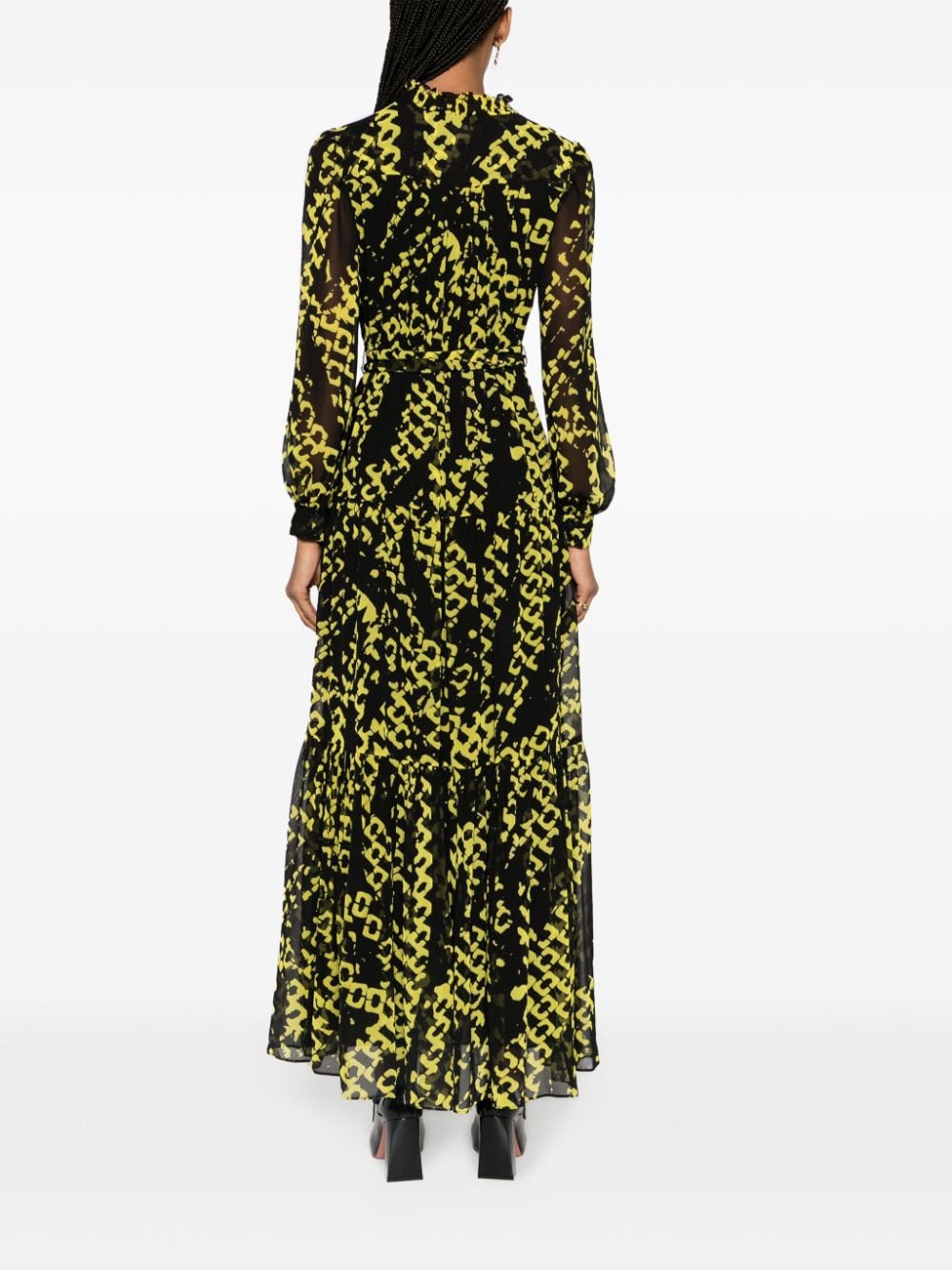 Shop Diane Von Furstenberg Abstract-pattern Semi-sheer Flared Dress In Yellow