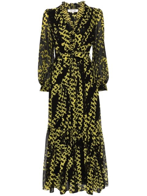 DVF Diane von Furstenberg فستان فلير شبه شفاف بنقش تجريدي