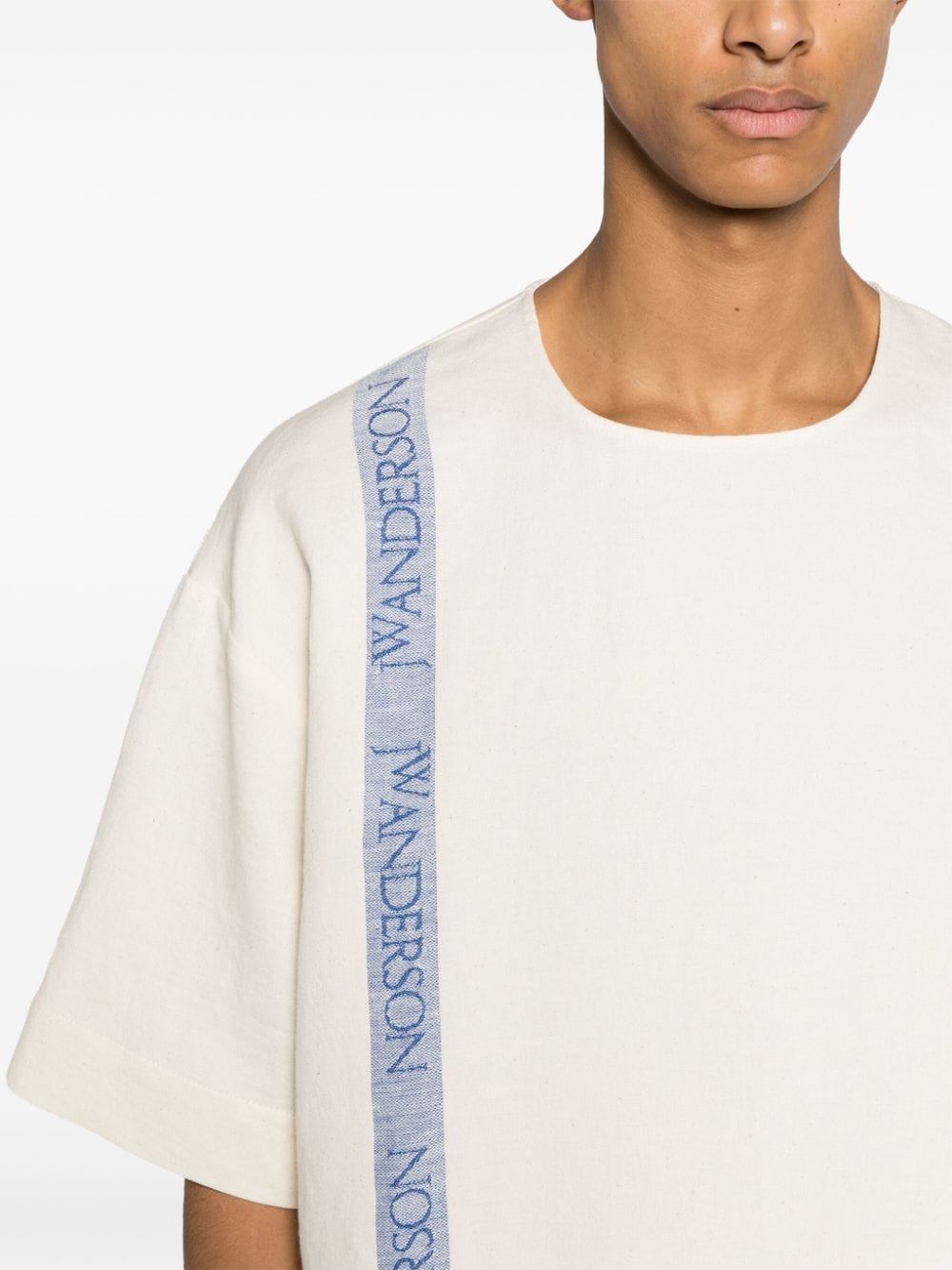 Shop Jw Anderson Logo-stripe Cotton-blend T-shirt In Neutrals