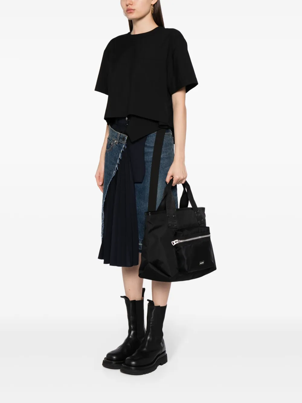 sacai logo-patch padded tote bag - Zwart