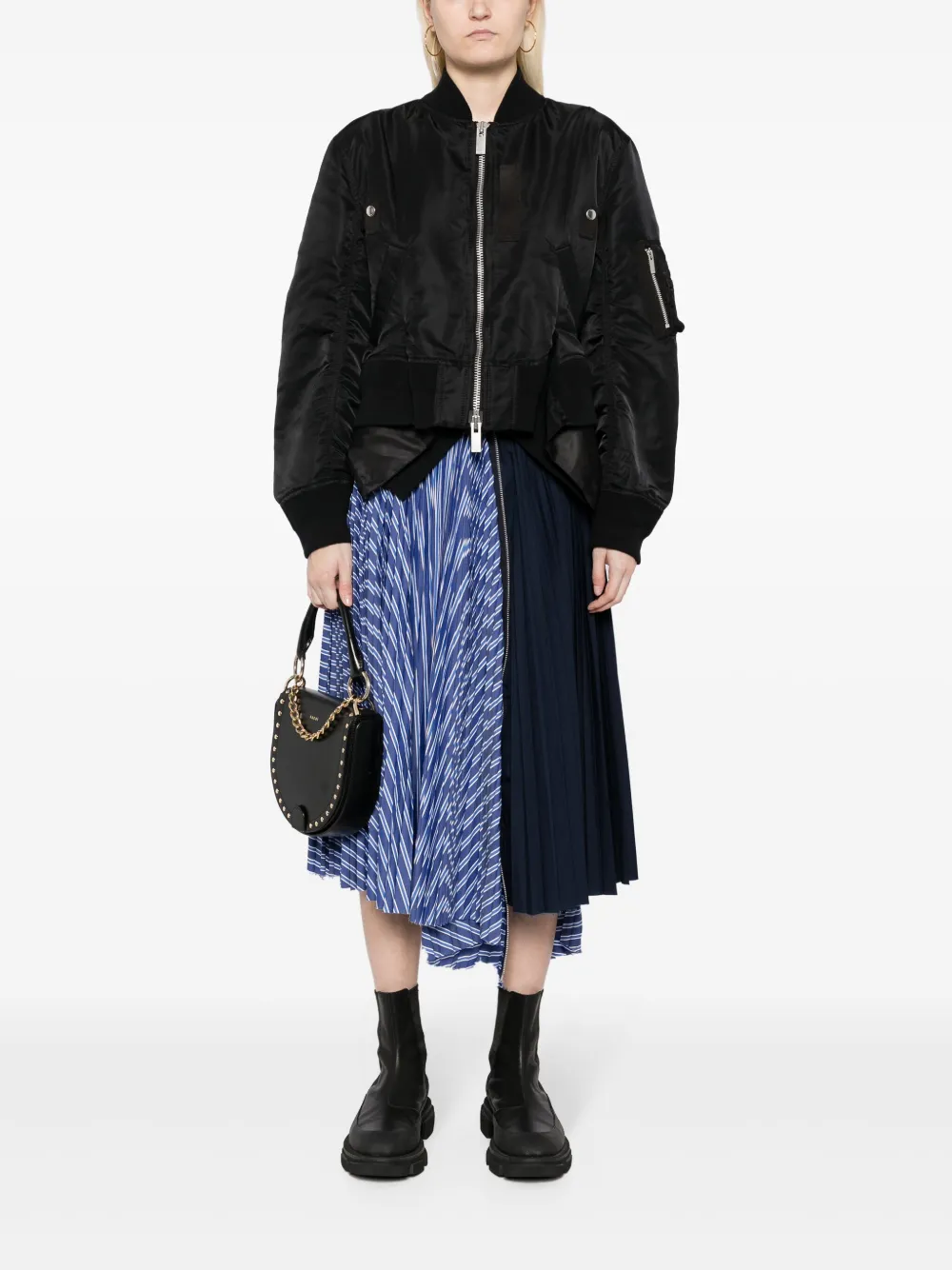 sacai asymmetric bomber jacket - Zwart
