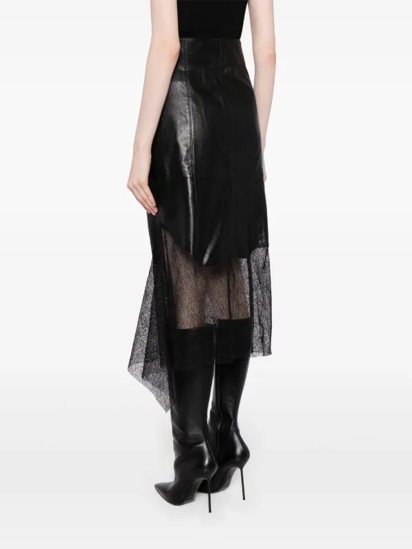 Helmut Lang lace-trimmed Leather Skirt - Farfetch