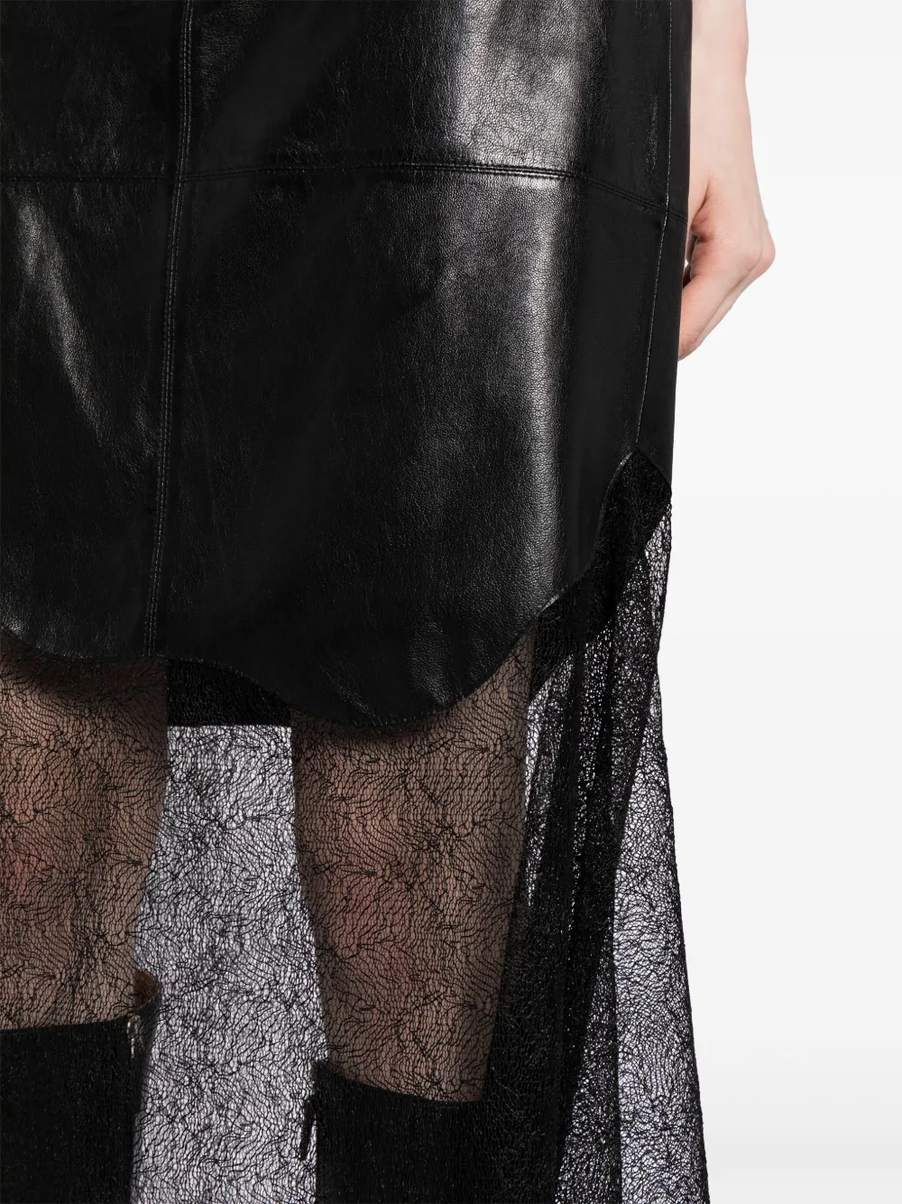 Shop Helmut Lang Lace-trimmed Leather Skirt In Black