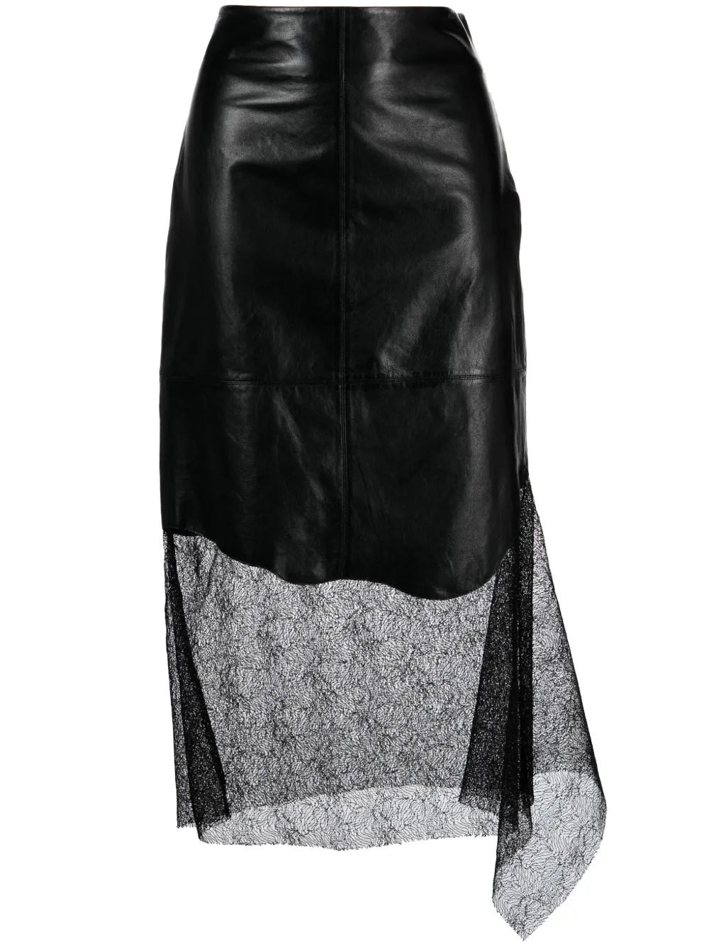 Image 1 of Helmut Lang lace-trimmed leather skirt