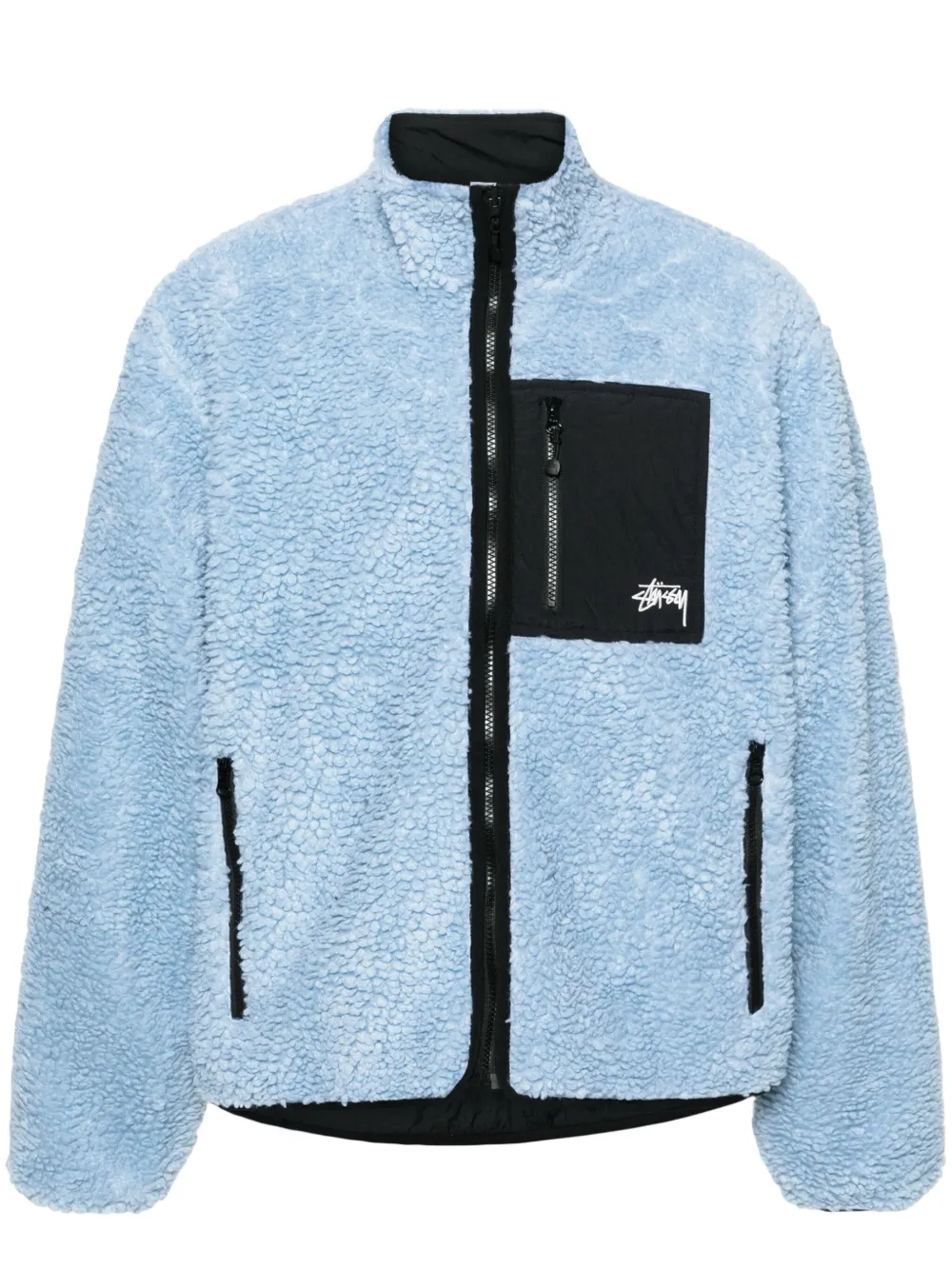 Shop Stussy Fleece Reversible Jacket In Blue