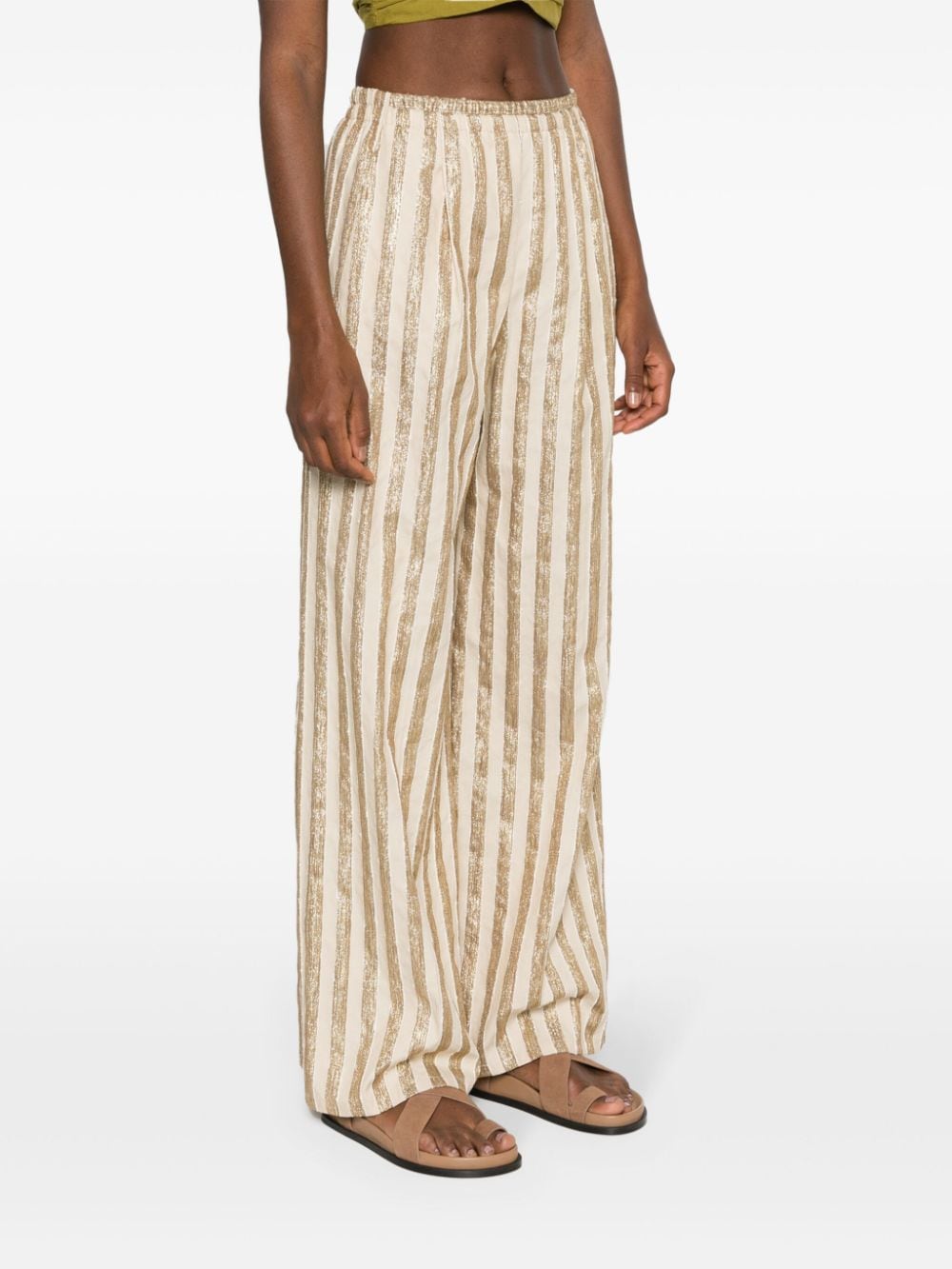 Shop Forte Forte Striped Wide-leg Trousers In Gold