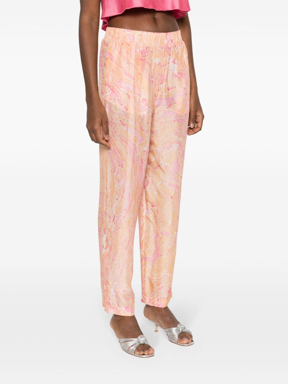 Shop Forte Forte Abstract-print Silk Trousers In Rosa