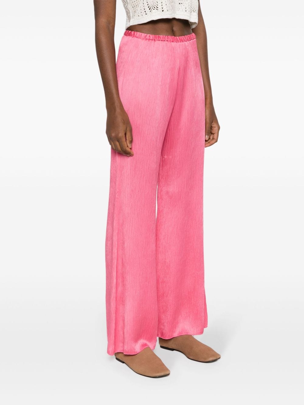 Shop Forte Forte Wide-leg Crinkled Trousers In Pink