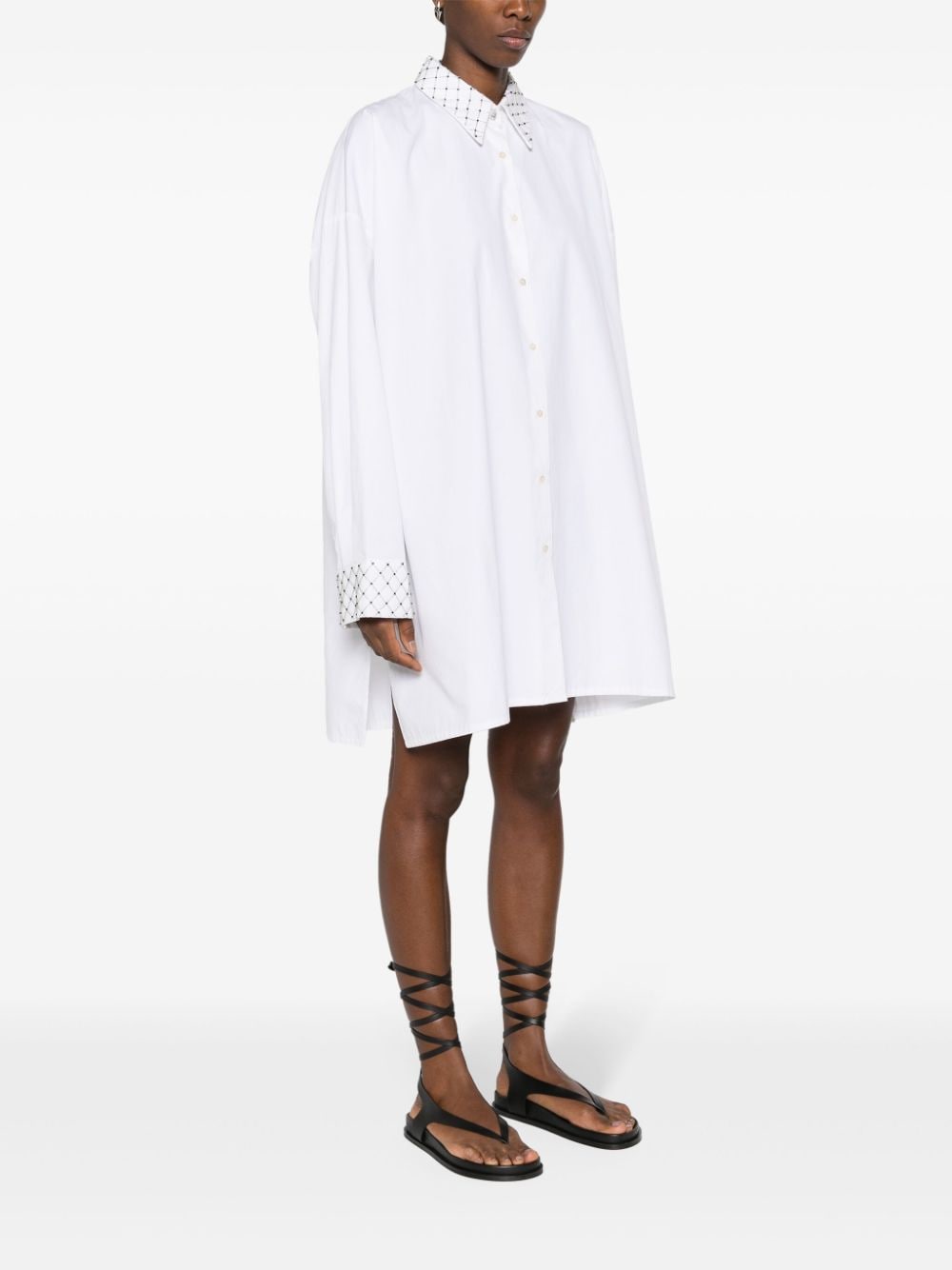 Shop Forte Forte Bead-embellished Cotton Shirt Dress In White